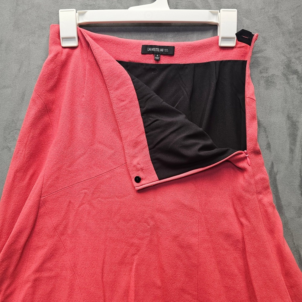 Lafayette 148 New York Coral Pink Crepe A-Line Midi Skirt Size 0